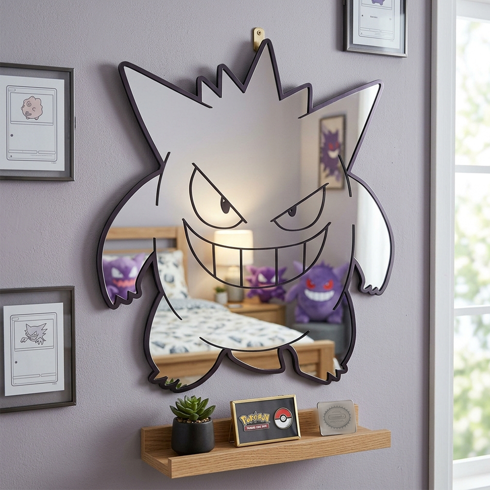 Gaming Accessories For Bedroom - Cartoon Cute Gengar Pokemon Wall Mirror