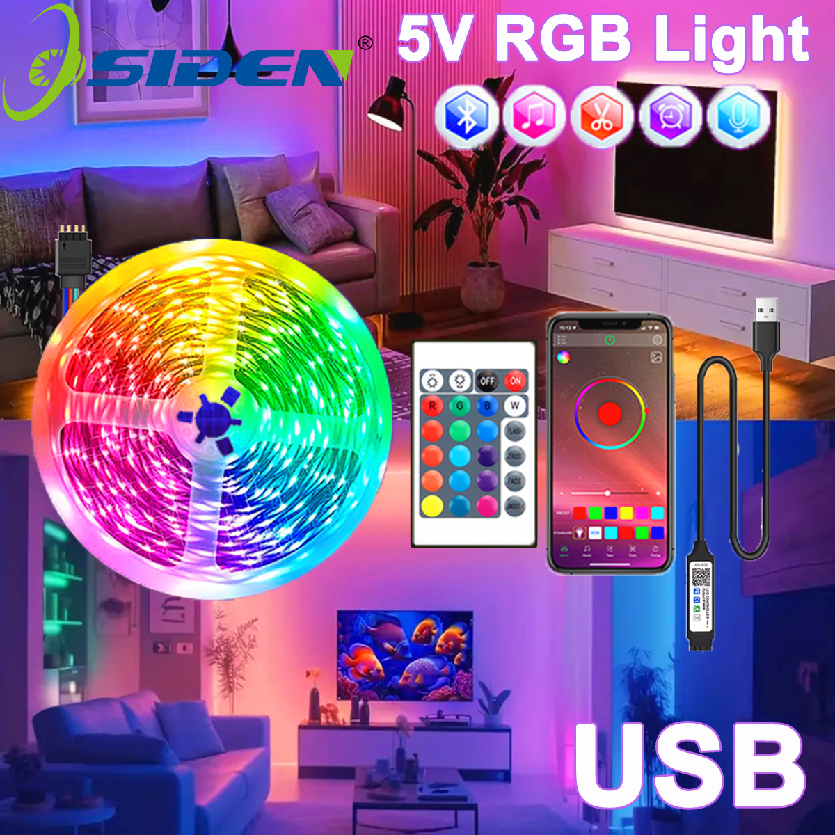 5V USB RGB Led Strip Lights Bl - Gaming Accessories For Bedroom reseña y precio