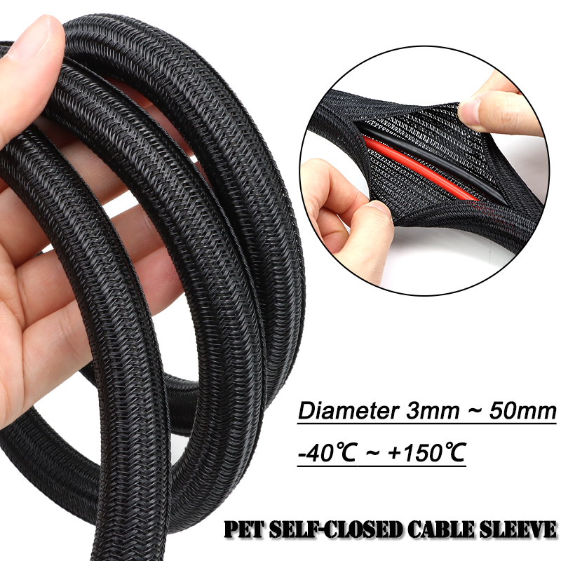 2/10m Black PET Braided Self-C - Cable Sleeve Braided reseña y precio