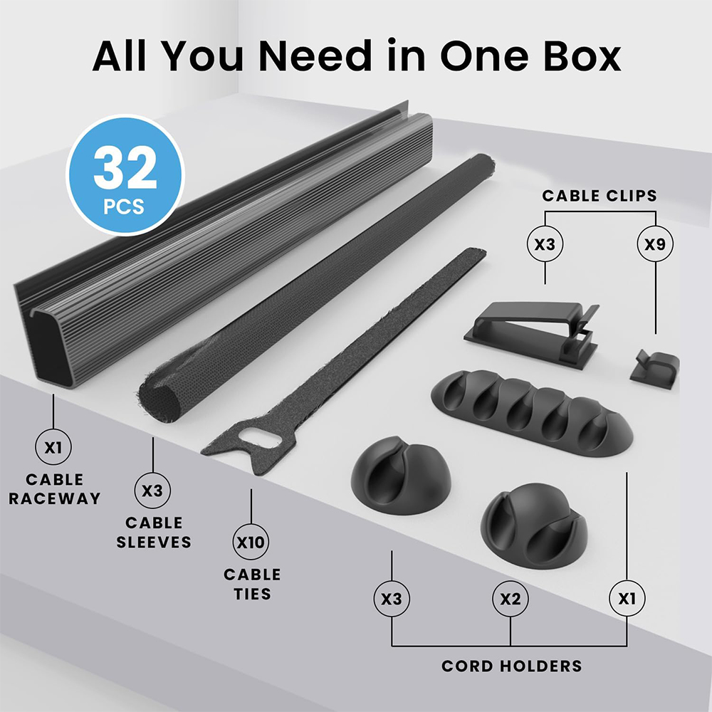 32Pcs Desk Under Cable Managem - Sleeved Cable Kit reseña y precio