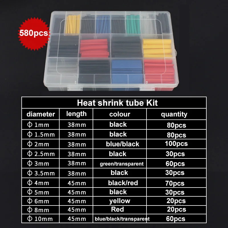 580pcs/Set Waterproof Shrinkag - Sleeved Cable Kit reseña y precio
