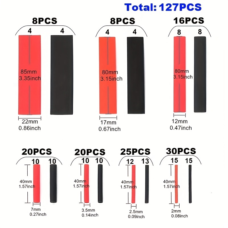 127pcs Black Red Heat Shrink T - Sleeved Cable Kit reseña y precio