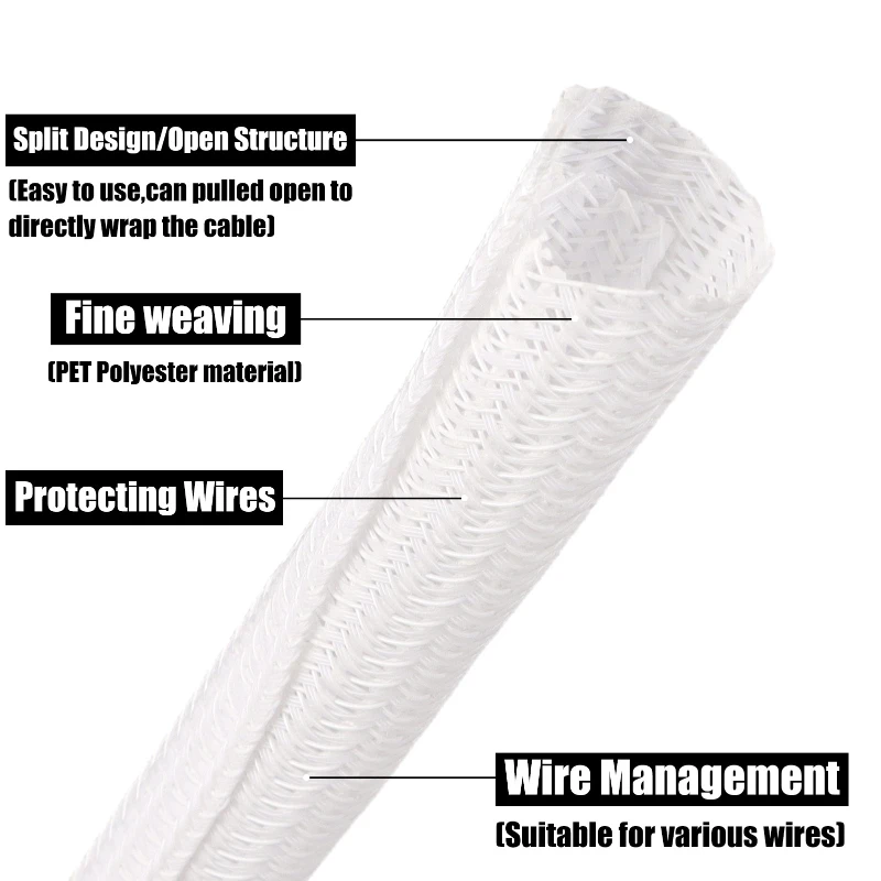 White PET Braided Expandable C - Cable Sleeve Braided reseña y precio